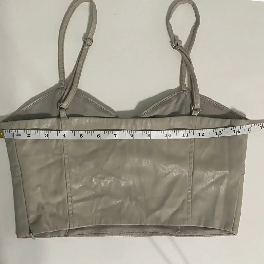 Zara Faux Leather Cream Colored Crop Tank Top with Adjustable Straps, Size S - Picture 6 of 9